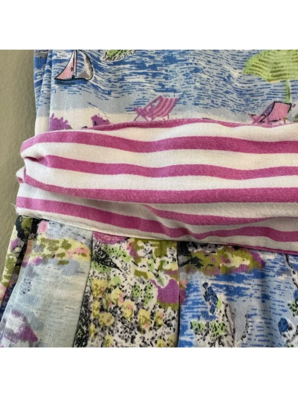 MONSOON Watercolor Beach Scene Dress Girls 5 Sailboats Lake Summer Sundress - Picture 3 of 8